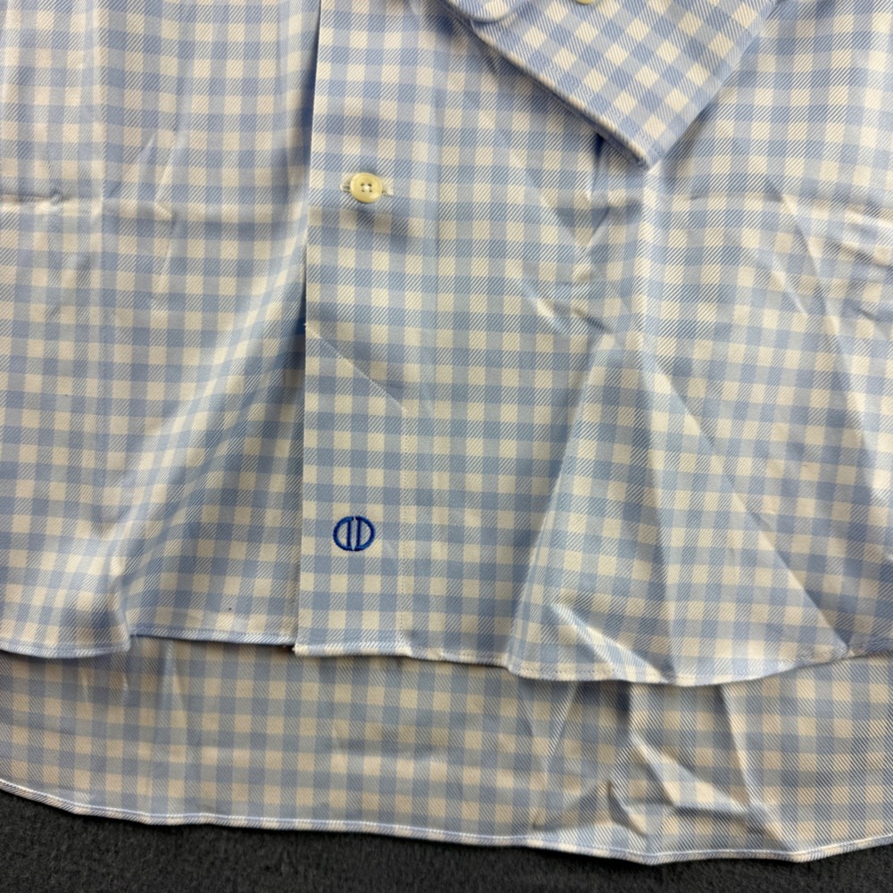 David Donahue Shirt Men's 17.5 32-33 Blue Gingham Check Plaid Dress Spread Sky - Picture 8 of 11